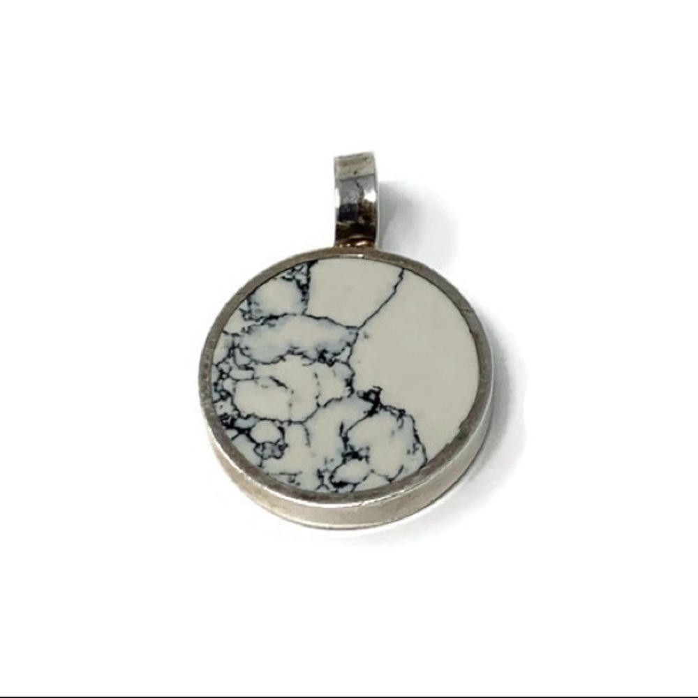 Vintage White Gemstone Sterling Silver Southwestern Round Pendant